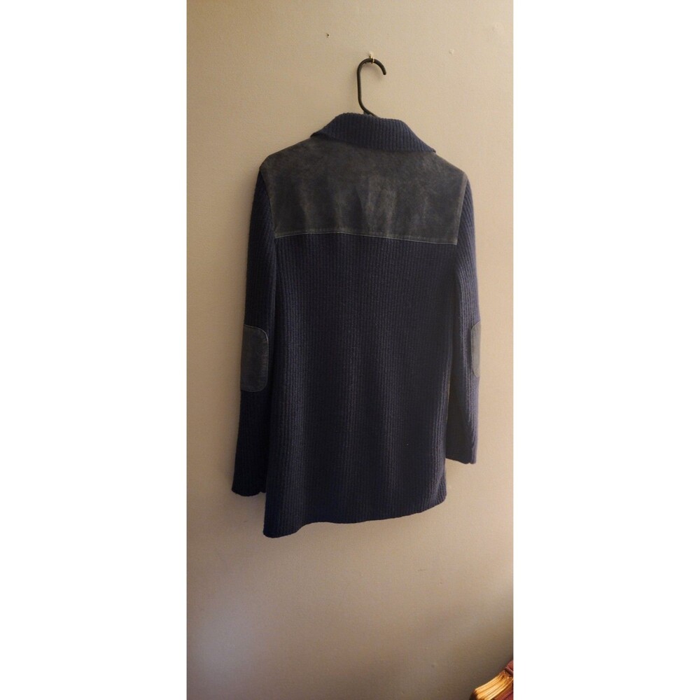 Vintage Terry Lewis Classic Shirt Jacket Womens M Suede Leather & Wool Y2K Blue - Picture 7 of 8